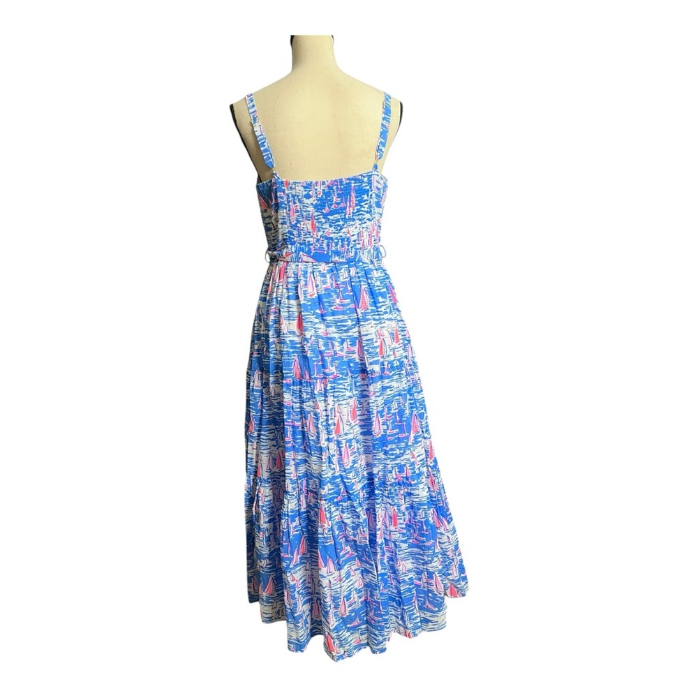 Lilly Pulitzer Sail Boat Vibrant Blue and Pink Maxi Dress Size 10 - Picture 2 of 13